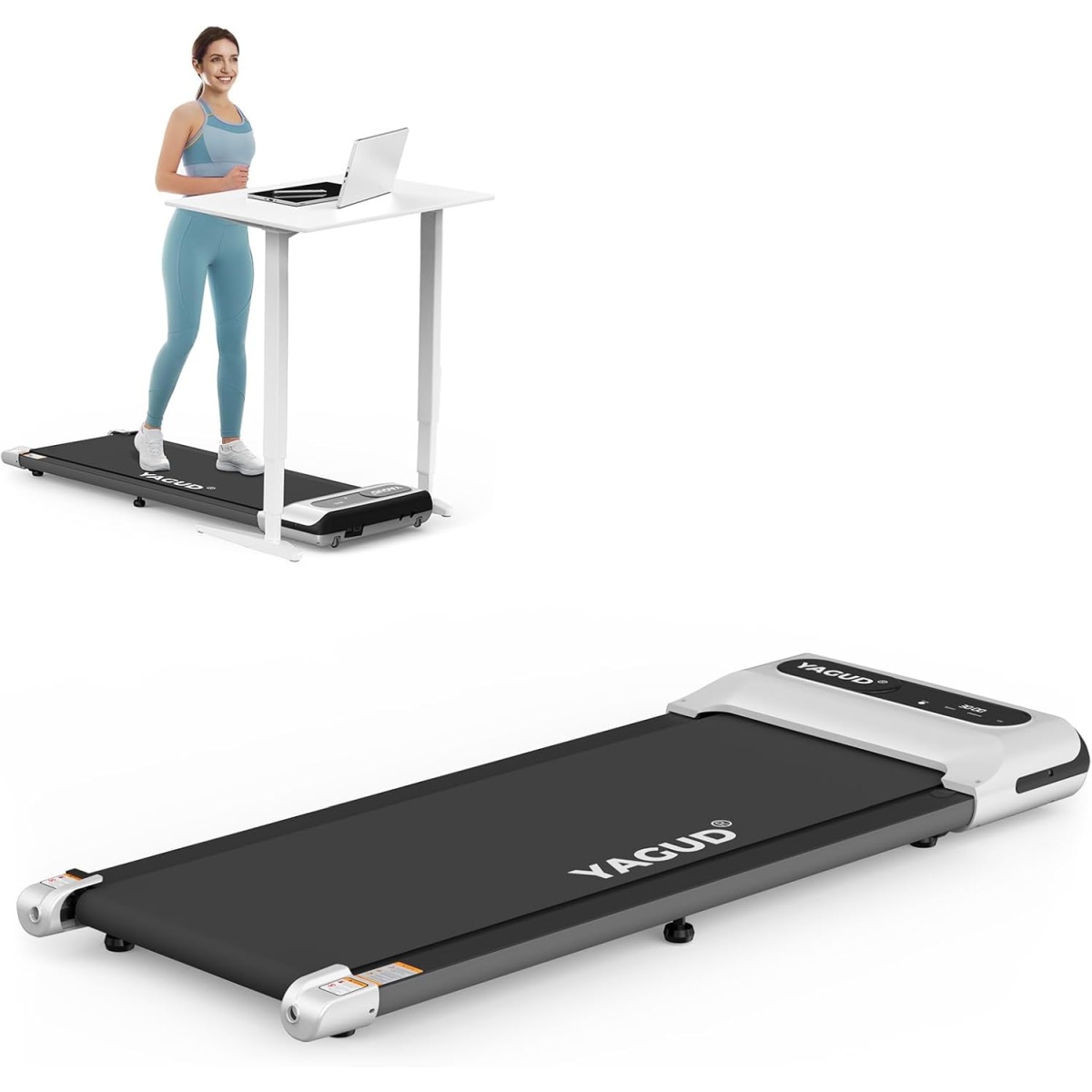 Yagud 2 in 1 Under Desk Treadmill, 2.5HP Walking Pad Treadmill with Remote Control & LED Display, Portable Walking Jogging Running Machine for Home Office Use, 300lb Capacity
